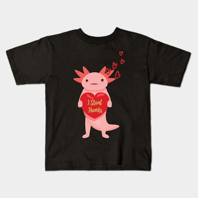 i steal hearts axolotl Kids T-Shirt by Kishu